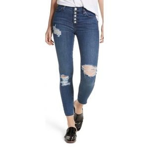 Free‎ People Distressed Button Fly Raw Hem Denim Skinny Jeans 28